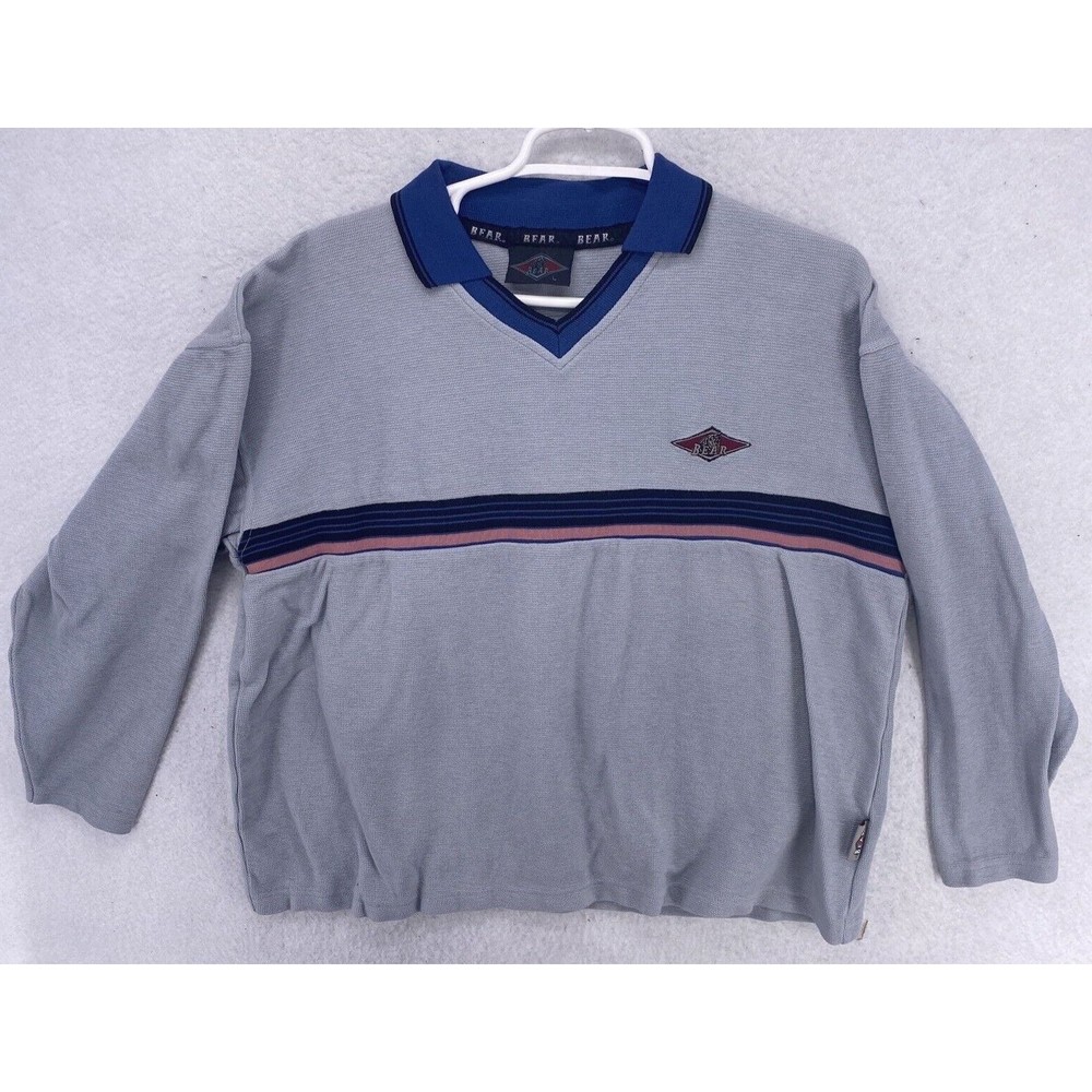 Bear Surf Shirt Men Size Large Logo Pull Over Top V Neck Grey Vintage 1990's
